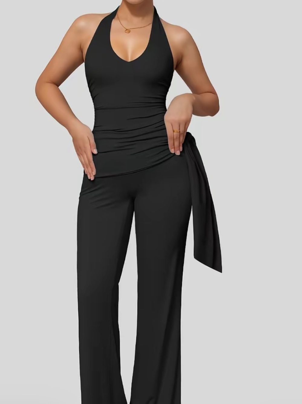 Black Halter Jumpsuit with Tie Waist